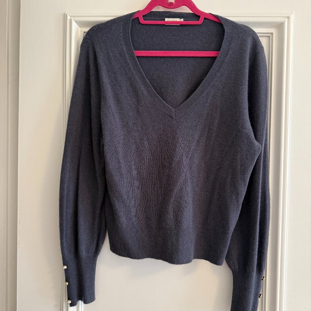 Spartina 449: Hayden Cashmere V-neck Pullover Deep Slate, Size Medium